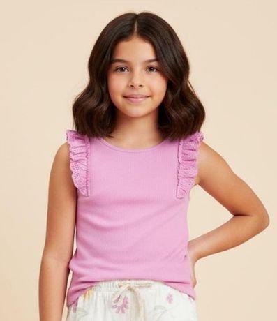 Musculosa Infantil en Rib con Volado de Broderie - Talle 5 a 14 años