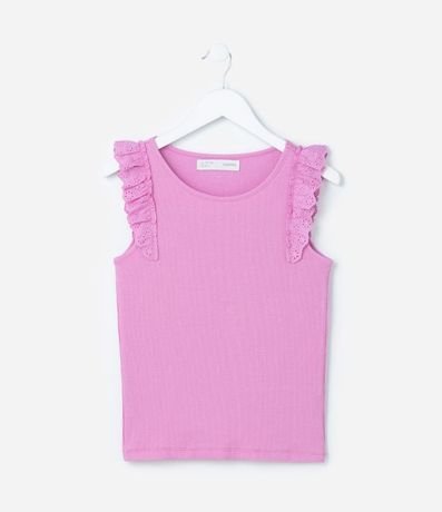 Musculosa Infantil en Rib con Volado de Broderie - Talle 5 a 14 años 2