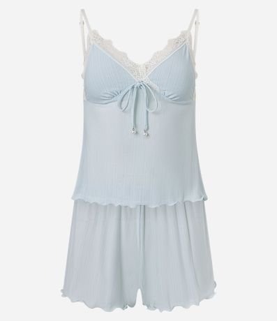 Pijama Short Doll Canelado con Encaje y Lazo 4