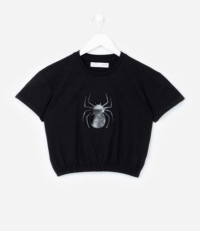 Remera Corta Infantil con Estampa Araña en Foil - Talle 5 a 14 años 2