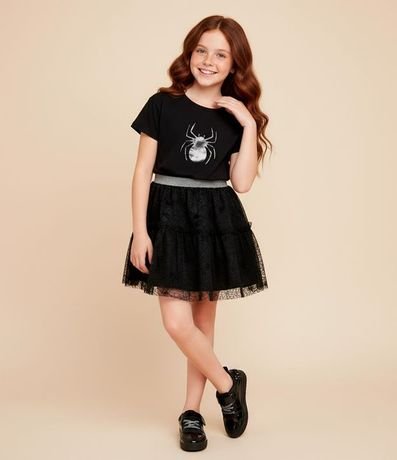 Remera Corta Infantil con Estampa Araña en Foil - Talle 5 a 14 años