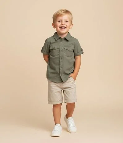 Camisa Infantil en Sarga y Bolsillos con Solapa - Talle 1 a 6 años