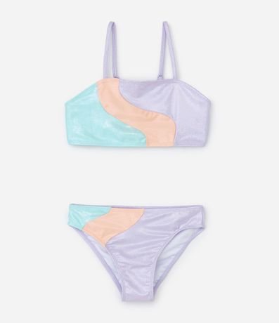 Bikini Infantil con Bloque de color y Metálico - Tam  5 a 14 años