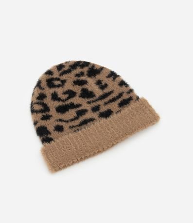 Gorro en Punto con Dobra y Estampa Animal Print
