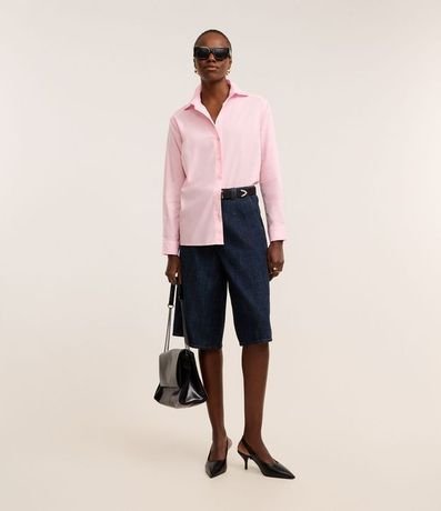 Camisa Oversized en Tricolina con Hilo Teñido y Botones 3