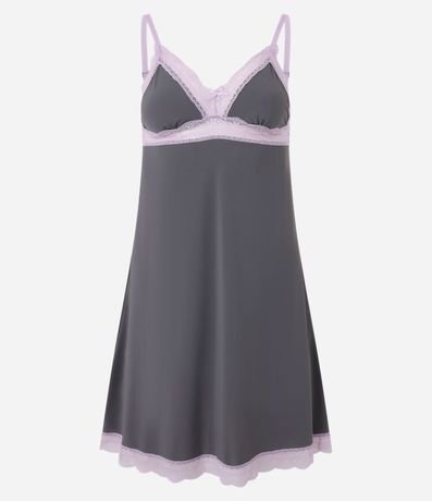 Camisón Corta en Microfibra con Encaje Contrastante y Breteles 4