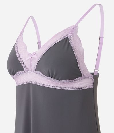 Camisón Corta en Microfibra con Encaje Contrastante y Breteles 5