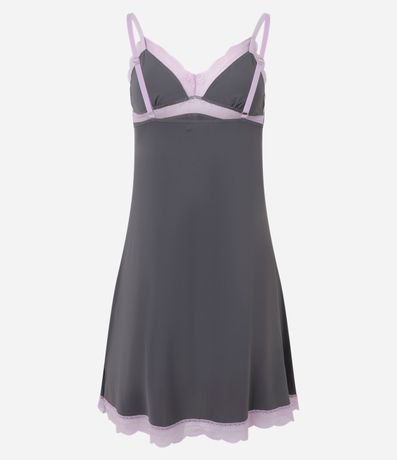 Camisón Corta en Microfibra con Encaje Contrastante y Breteles 6