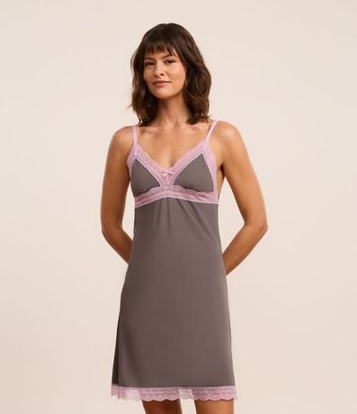 Camisón Corta en Microfibra con Encaje Contrastante y Breteles 2