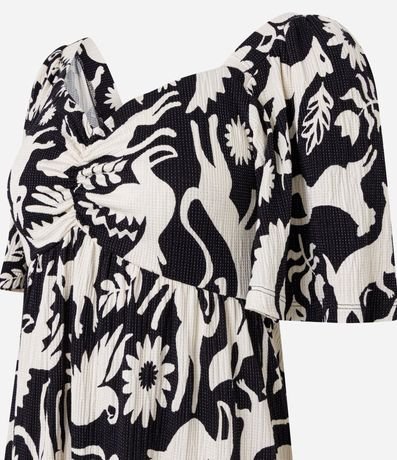 Vestido Corto Texturizado con Escote Corazón y Estampa de Pájaros 5