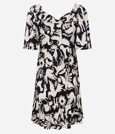 Vestido Corto Texturizado con Escote Corazón y Estampa de Pájaros 6