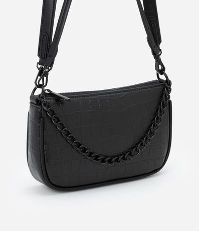 Bolsillo Baguette Pequeña con Textura Crocco y Detalle de Cadena con Asa Desmontable