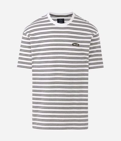 Remera Relaxed en Algodón con Estampa de Rayas y Texturizada 5