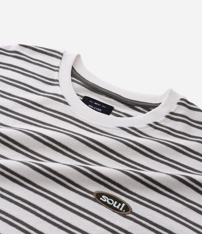 Remera Relaxed en Algodón con Estampa de Rayas y Texturizada 8