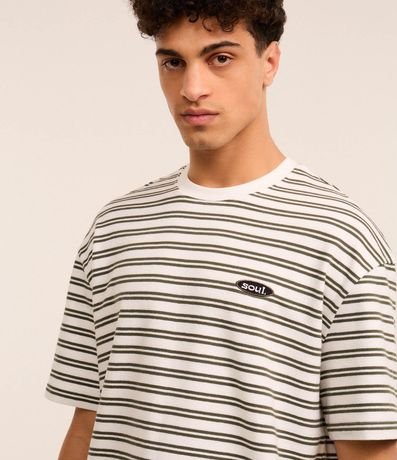 Remera Relaxed en Algodón con Estampa de Rayas y Texturizada 3