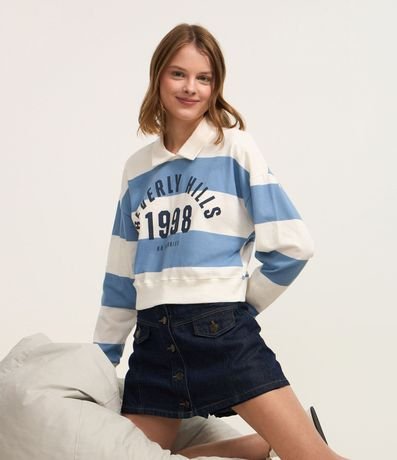 Blusa en Algodón Rayada con Lettering Beverly Hills