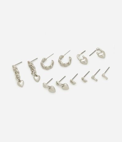 Kit 06 Caravanas en Metal con Formatos Variados de Corazones a Candados