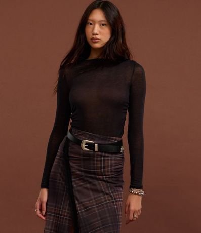 Blusa de Punto de Viscosa con Cuello Asimétrico Ceñido al Cuello 4