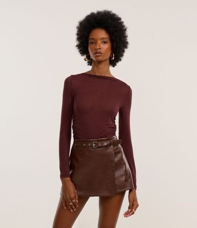 Blusa de Punto de Viscosa con Cuello Asimétrico Ceñido al Cuello