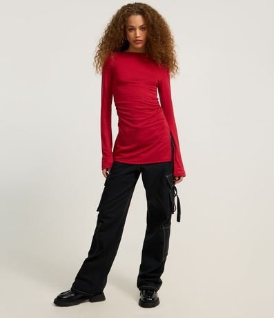 Blusa en Rib con Fruncido Lateral y Cuello Alto 2