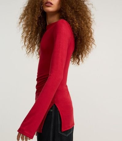 Blusa en Rib con Fruncido Lateral y Cuello Alto 3