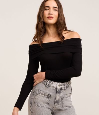 Blusa Hombro a Hombro en Viscosa con Escote Virado
