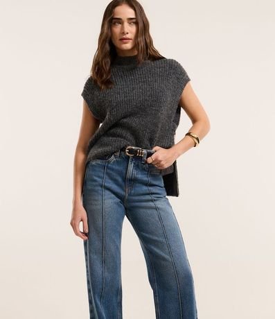 Pantalón Wide Leg en Jeans con Friso Delantero