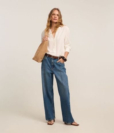 Pantalón Wide Leg en Jeans con Friso Delantero