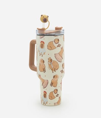 Vaso Térmico con Pajita reutilizable con Estampa y Pajita de Carpincho 1,2L