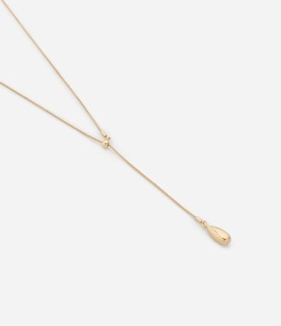 Collar Largo Metal Liso con Finalizador Colgante Gota