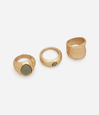 Kit de 03 Anillos Mates con Resina y Efecto Martillado