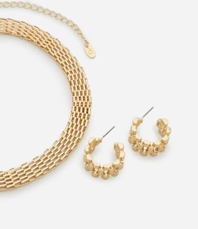 Conjunto de Collar Corto con Cadena de Reloj y Caravana Aro