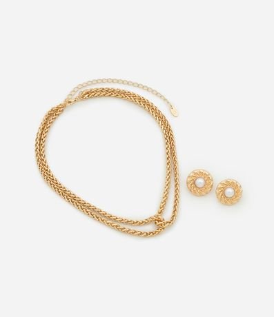 Conjunto de Collar Corto con Nudo y Caravana Botón con Perla Sintética 2