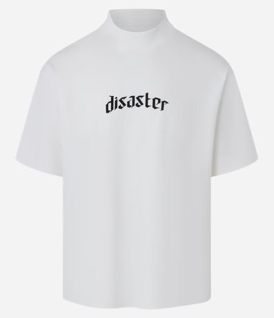 Remera T-shirt Boxy en Malla con Cuello Largo y Estampa Lettering