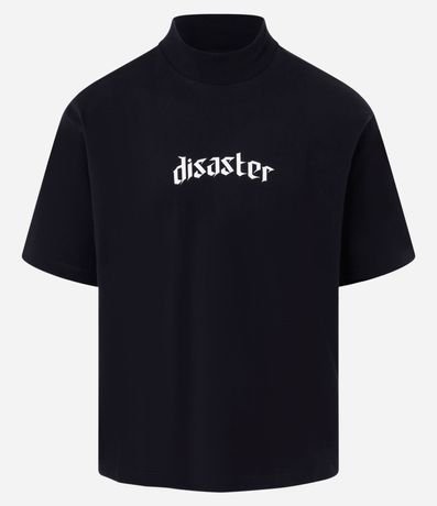 Remera T-shirt Boxy en Malla con Cuello Largo y Estampa Lettering