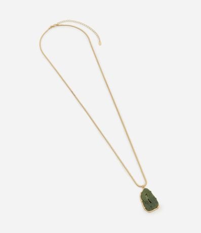 Collar Largo con Cadena de Cola de Rata y Colgante de Resina de Piedra Astillada 2