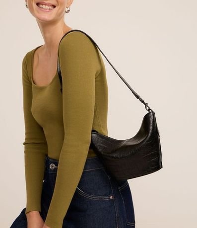 Cartera Shoulder Pequeña con Textura Crocco y Asa Ajustable