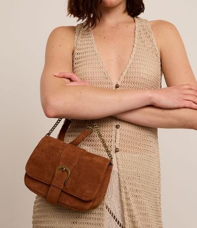 Bolsa Transversal Pequeña en Gamuza con Tapa con Hebilla y Asa de Cadena 7