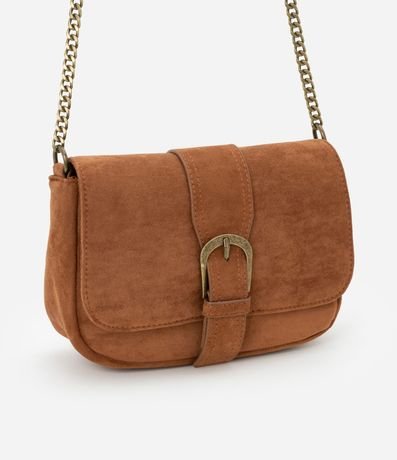 Bolsa Transversal Pequeña en Gamuza con Tapa con Hebilla y Asa de Cadena 2