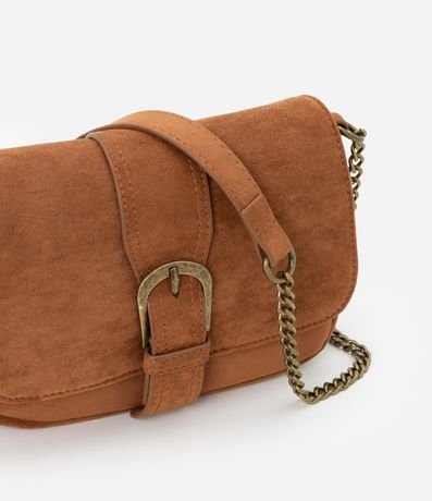 Bolsa Transversal Pequeña en Gamuza con Tapa con Hebilla y Asa de Cadena 6