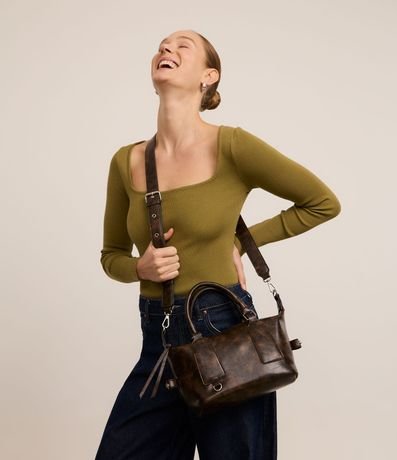 Bolsillo Mini Satchel Desteñida con Asa Corta y larga 10