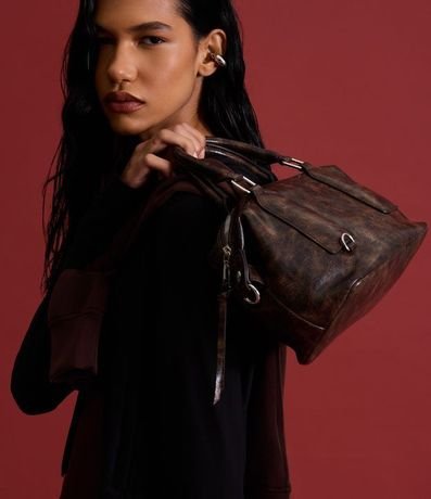 Bolsillo Mini Satchel Desteñida con Asa Corta y larga 1