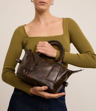 Bolsillo Mini Satchel Desteñida con Asa Corta y larga 2