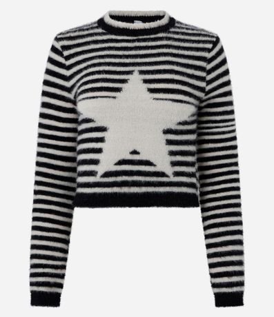 Blusa de Punto Rayado con Estrella Delantera