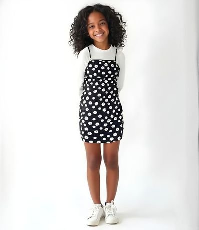 Vestido Infantil con Superposición y Estampa Margaritas - Talle 5 a 14 años