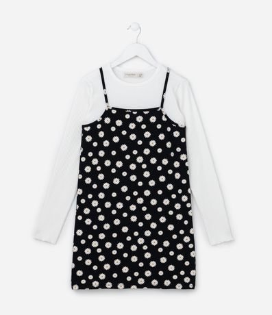 Vestido Infantil con Superposición y Estampa Margaritas - Talle 5 a 14 años