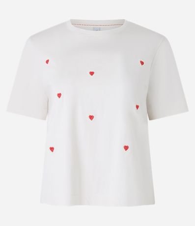 Blusa T-shirt en Algodón con Bordados de Corazoncitos 4