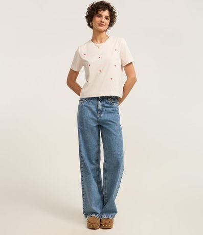 Blusa T-shirt en Algodón con Bordados de Corazoncitos 2