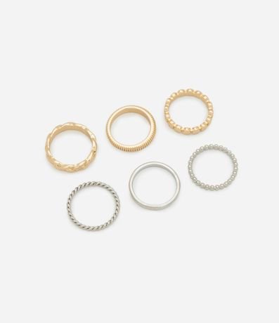 Kit 06 Anillos en Metal con Texturas Variadas