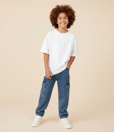 Pantalón Baggy Infantil en Jeans con Bolsillos Cargo - Talle 5 a 14 años
